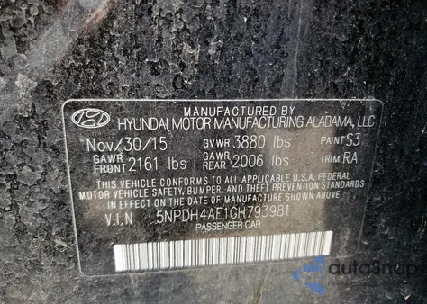 2016 Hyundai Elantra Se from USA, damaged, VIN 5NPDH4AE1GH793981